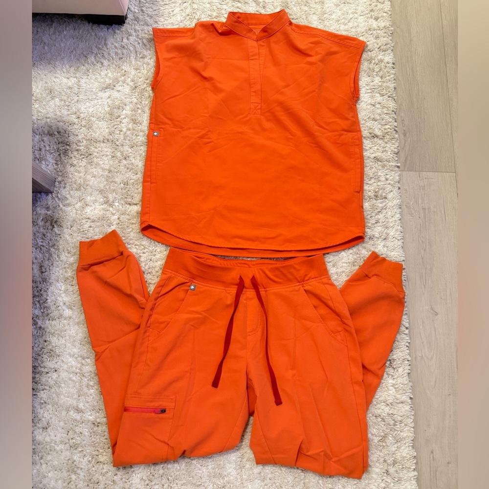 Figs Sunset Orange Zamora Joggers Rafaela Top Set